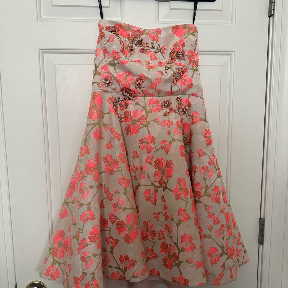 Karen Millen Pink and Cream Floral Dress with Beaded details